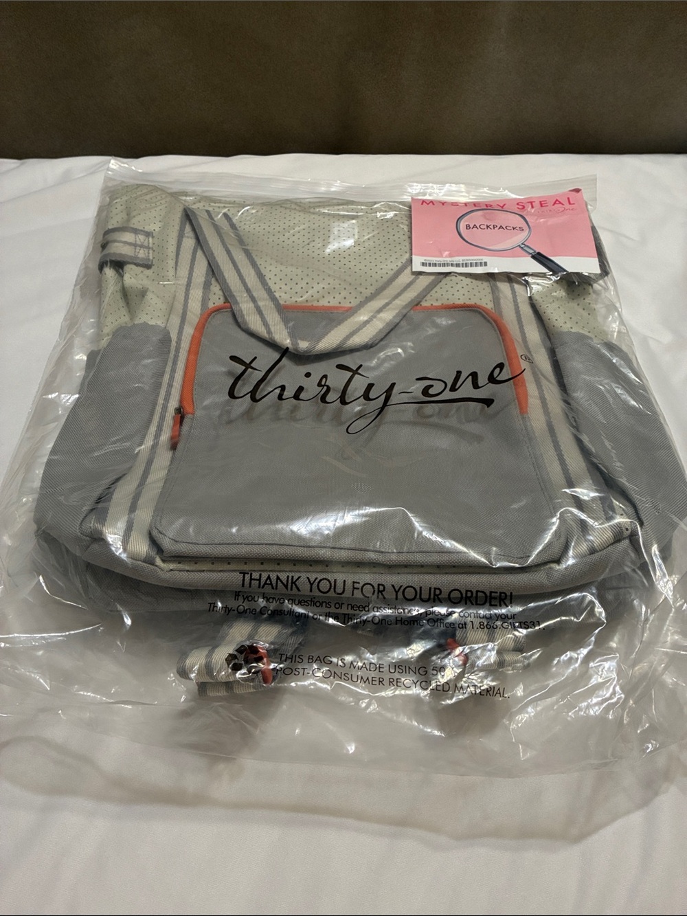 Whisper Grey Colorblock Day Away Journey Backpack w/ Orange by Thirty One